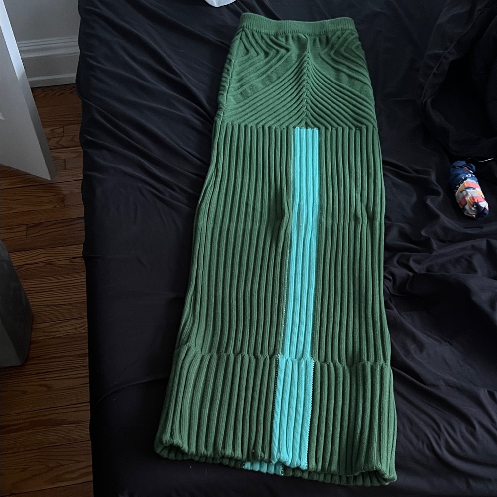 Hanifa Green and Blue Maxi Skirt